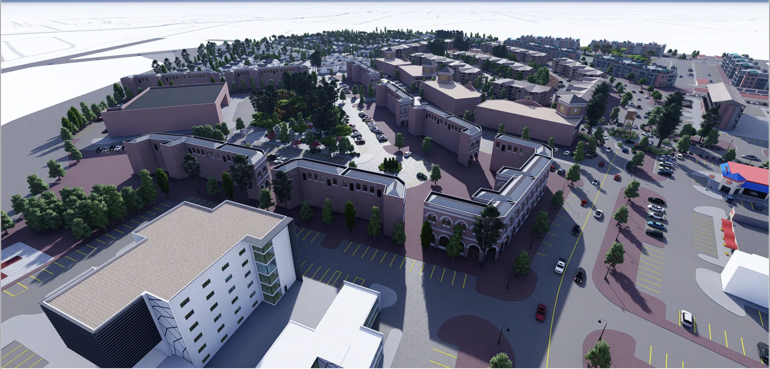 Aerial rendering of the RR Lofts mixed-use development in Cleburne, Texas