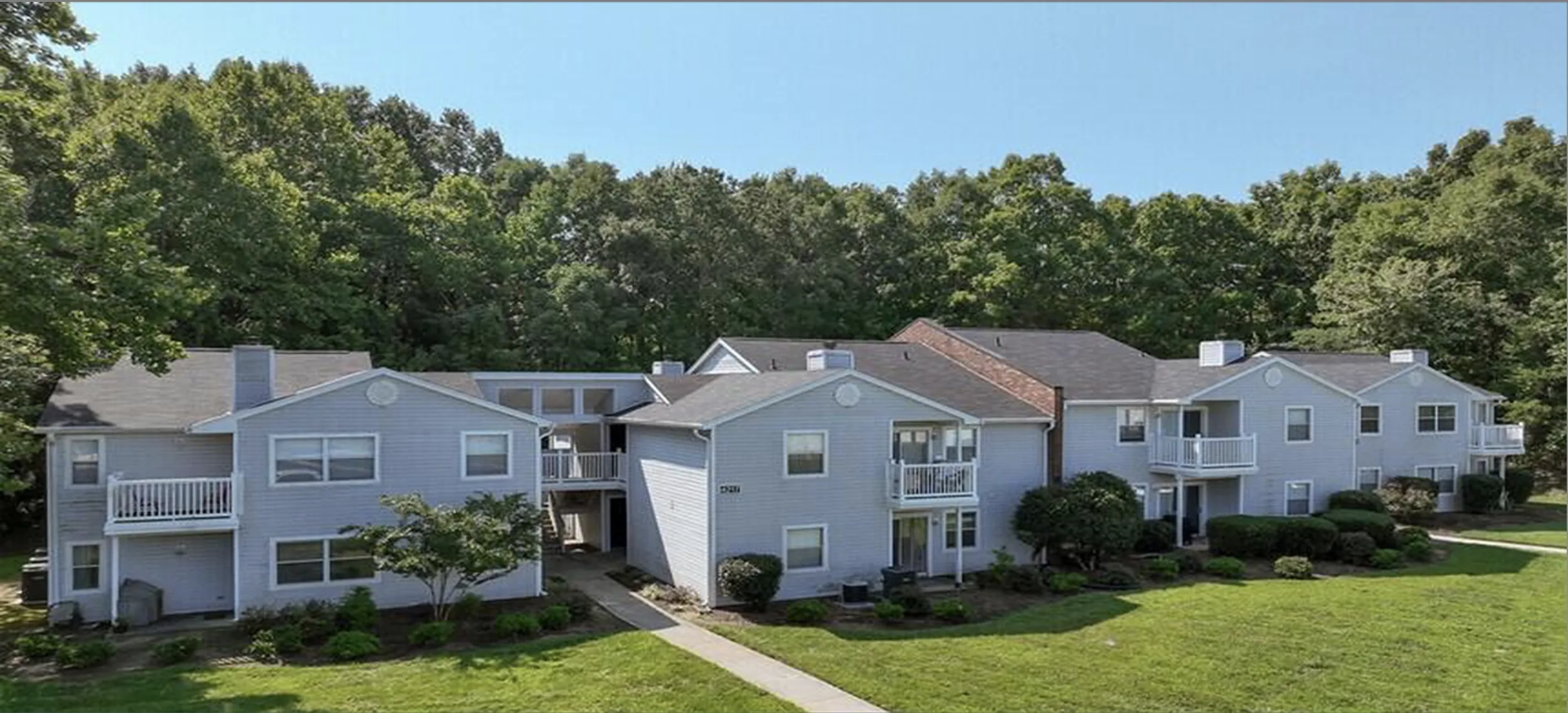 Garden-style apartment buildings at Sedgefield Square in Greensboro, North Carolina